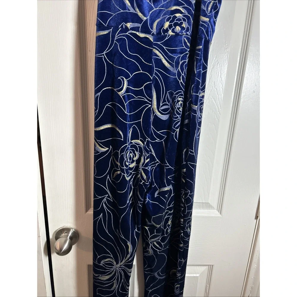 Uptown Blue‎ and Gold Sparkle Jumper Womens Size L Velour Velvet